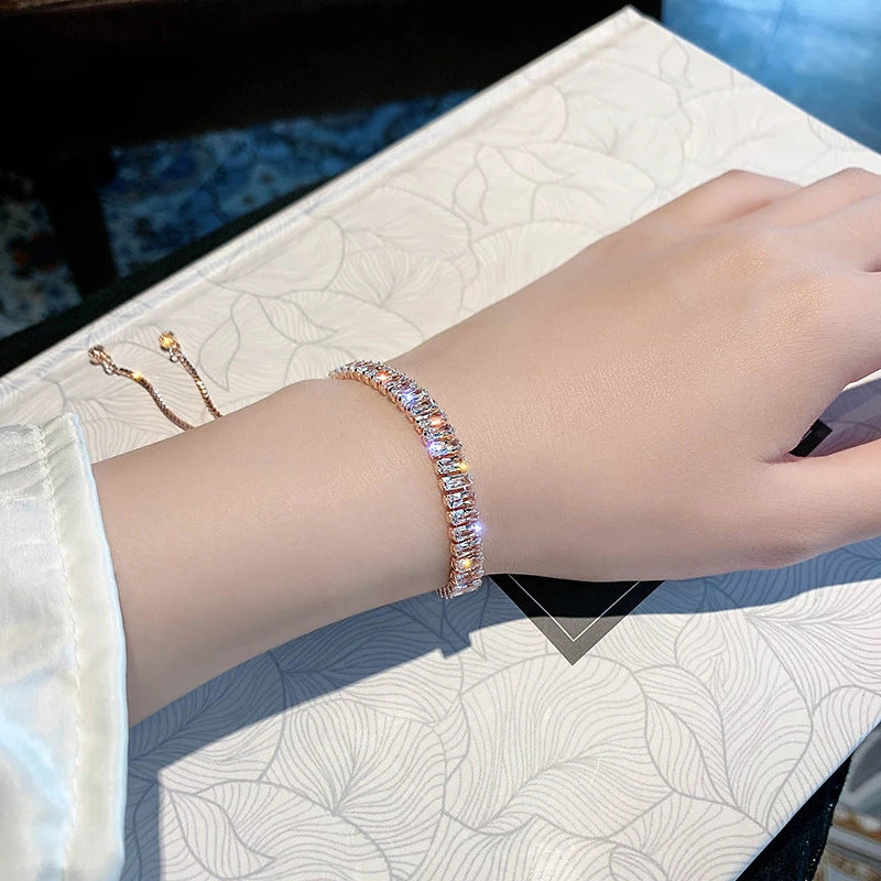 Rhinestone Geometric Tassel Bracelet | Adjustable | Gold, Rose Gold & Silver