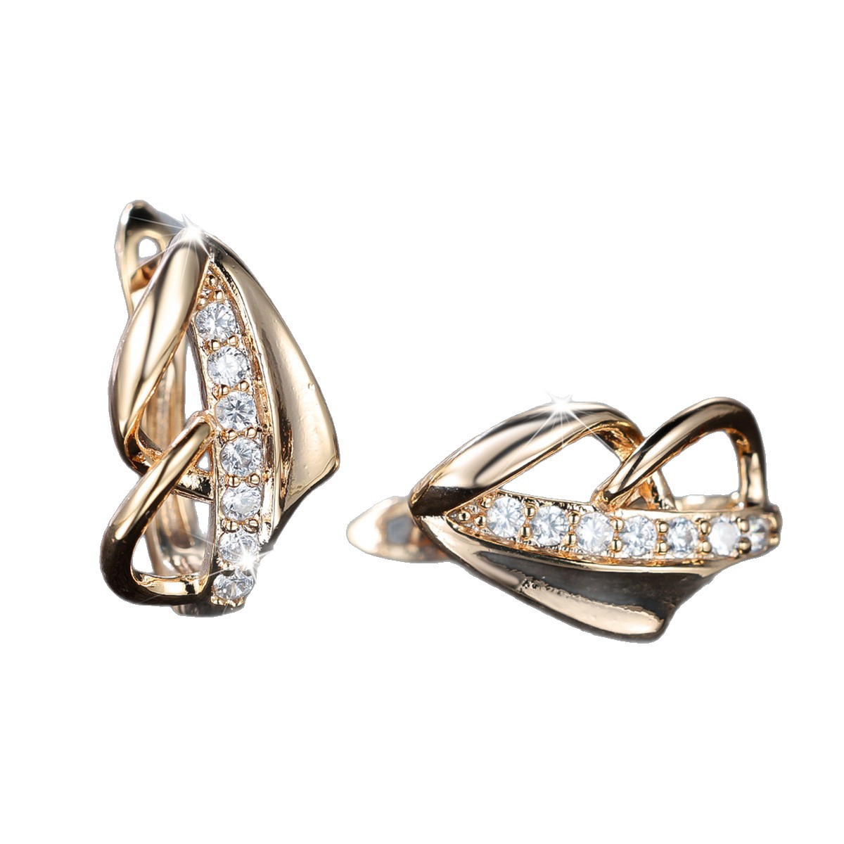 Round Diamond Arrow Ear Clip | No Piercing | Champagne Gold | Korean Minimalist Light Luxury