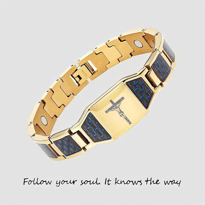 Titanium Steel Geometric Bracelet | Gold-Plated Gem Inlay | 5 Color Combinations