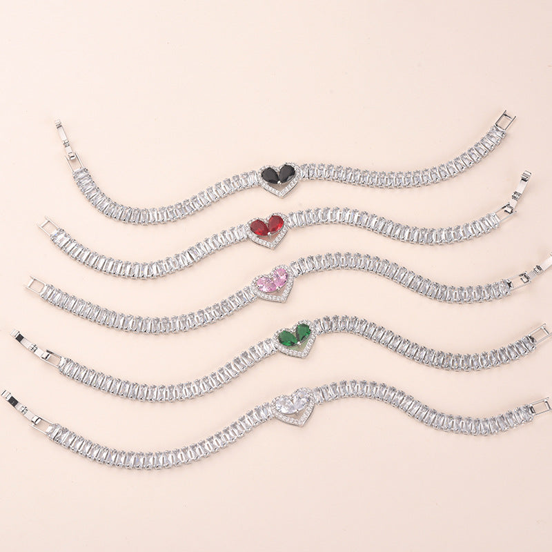 Zircon Heart Bracelet | 16K Gold & White K Plating | 5 Diamond Colors | Light Luxury