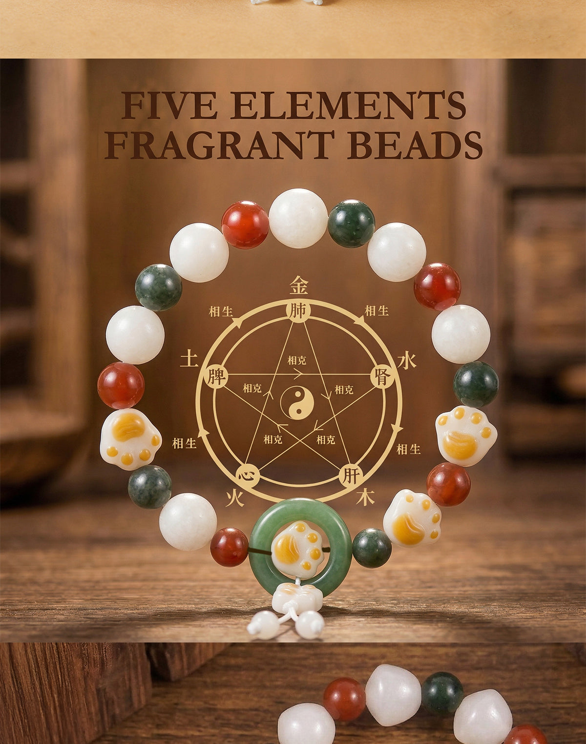 Five Elements Wu Xing Bracelet | TCM Feng Shui | Natural Stone | Wearable Qi Harmonizer