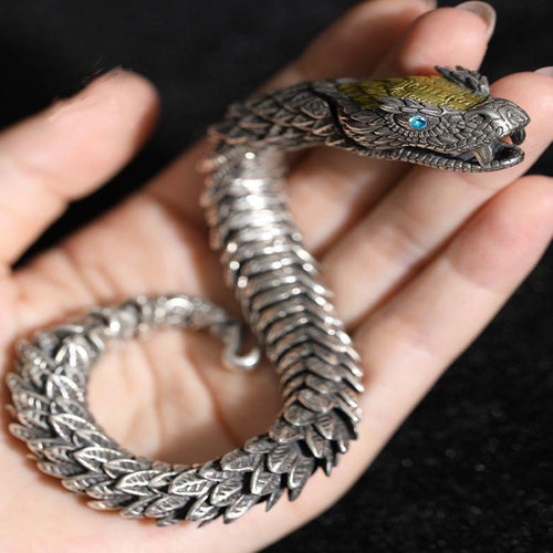 Black Snake Silver-plated Bracelet,Men's Retro Style