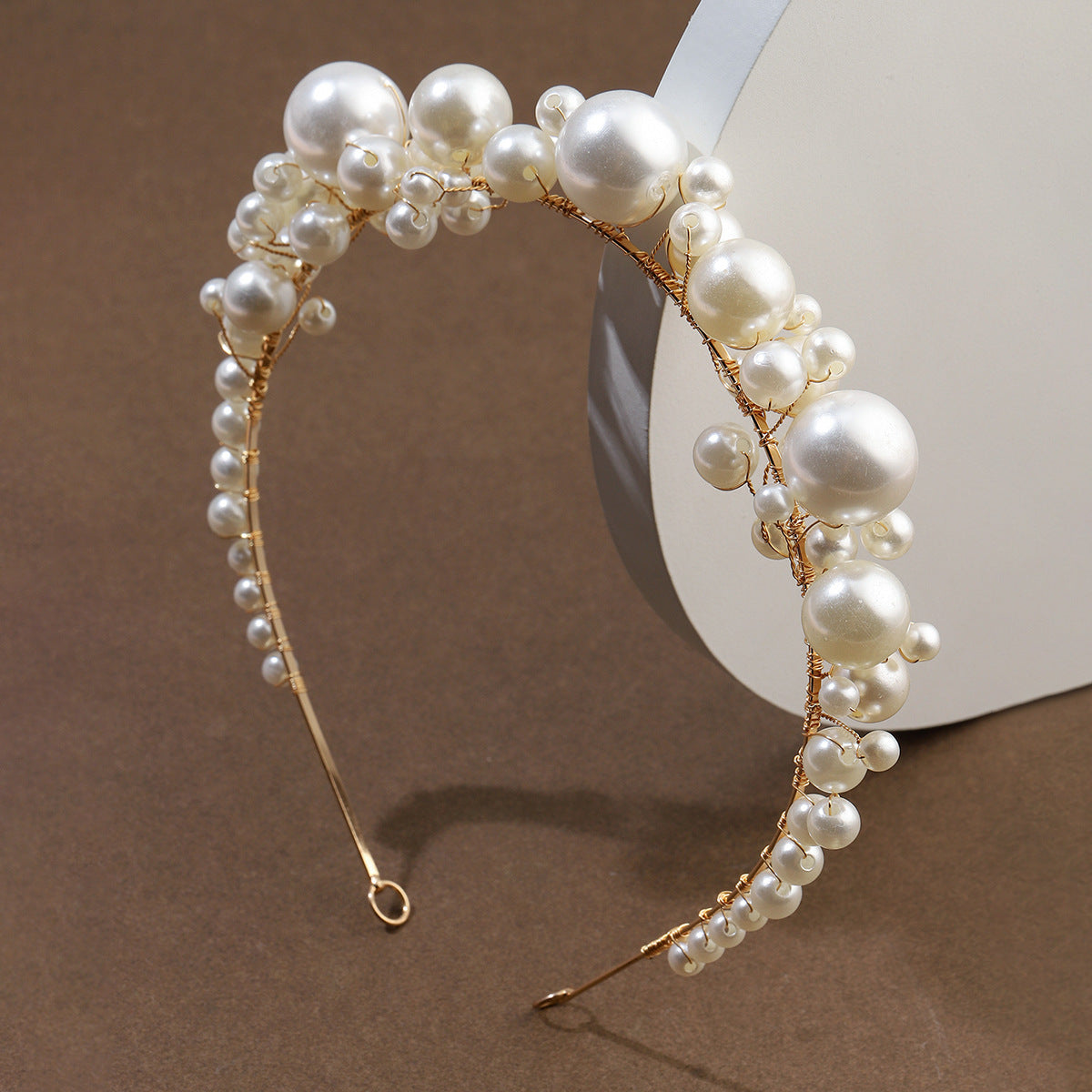 Retro Bridal Pearl Headband | Korean Style | Gold | Featherlight 45g | Simple Bridal Hair Jewelry