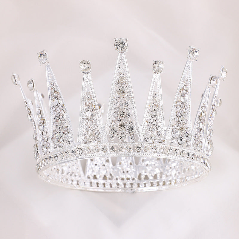 Alloy Retro Round Bridal Crown | Diamond Detail | Silver | European Bridal Hair Ornament