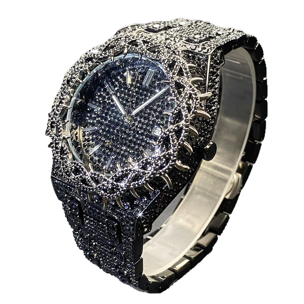 Hip-Hop Men's Watch | Full Zircon Diamond Inlay | Black & Green