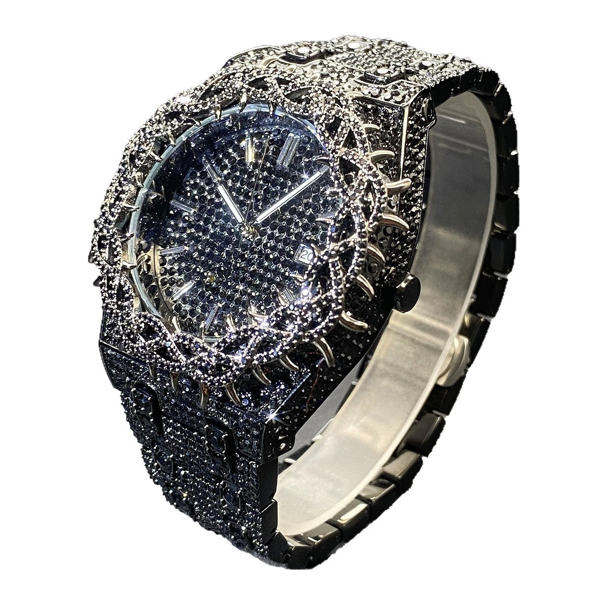 Hip-Hop Men's Watch | Full Zircon Diamond Inlay | Black & Green
