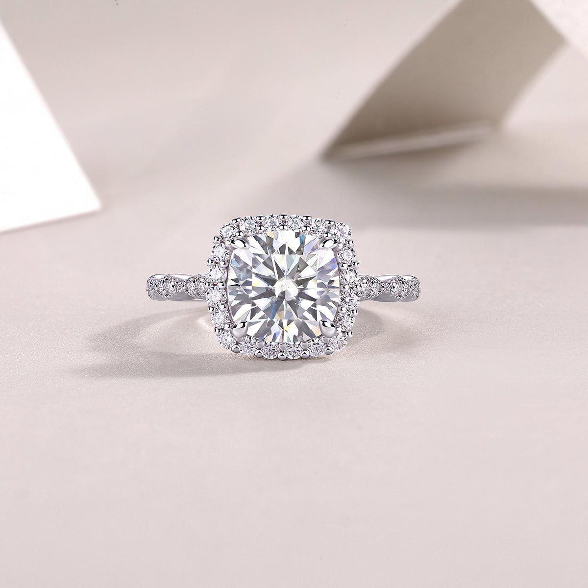 S925 Sterling Silver Cushion-Cut Moissanite Ring | 8.5mm | Platinum Plated | Sizes 5–9