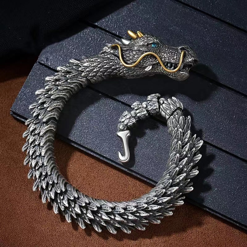 Handmade Dragon Head Bracelet | Silver | Retro Zodiac | 3 Sizes