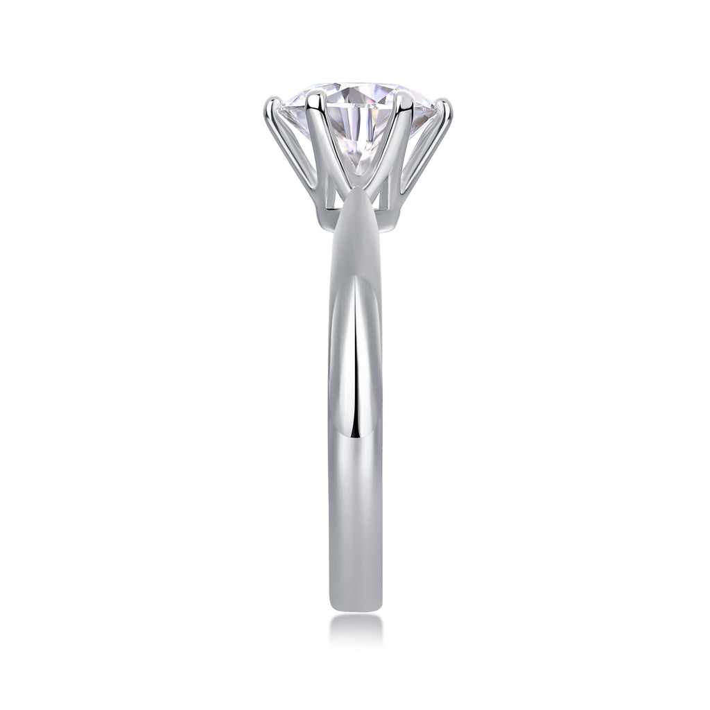 Classic Six-prong Mossan Diamond Silver Open Ring