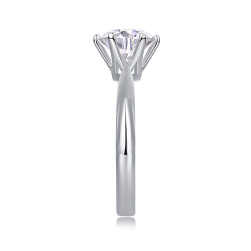Classic Six-prong Mossan Diamond Silver Open Ring