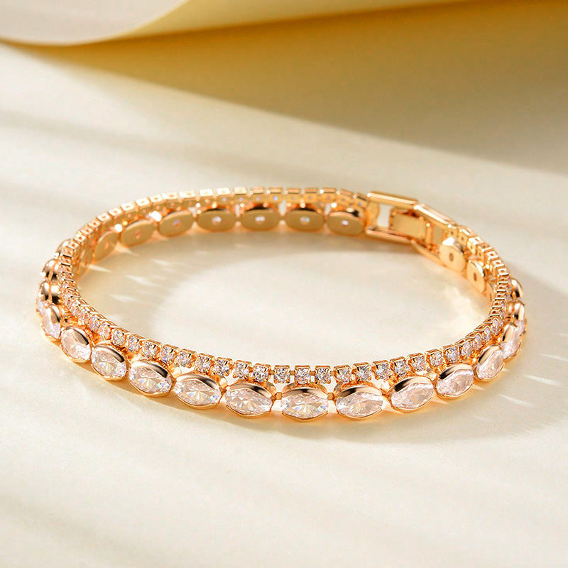 Full-Diamond Green Zircon Geometric Bracelet | Copper | Circle & Quadrilateral | 3 Styles