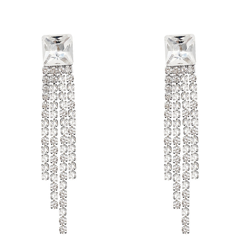 Sterling Silver Sparkling Tassel Earrings | Diamond Shape | Personality Style | Single or Set