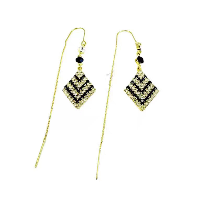 Full Diamond Rhombus Earrings | Black & White | Geometric Light Luxury | Temperament Style