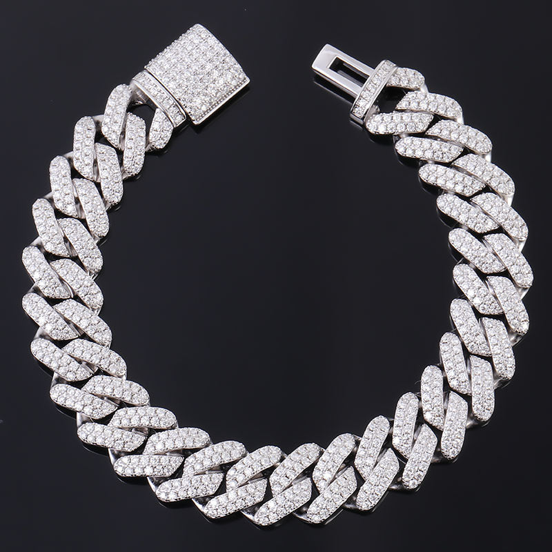 Moissanite Double-Row Cuban Bracelet | Silver | 10mm & 14mm | Beveled Edge