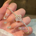 Full-Crystal Four-Leaf Clover Bracelet | Light Luxury | Gold & Silver