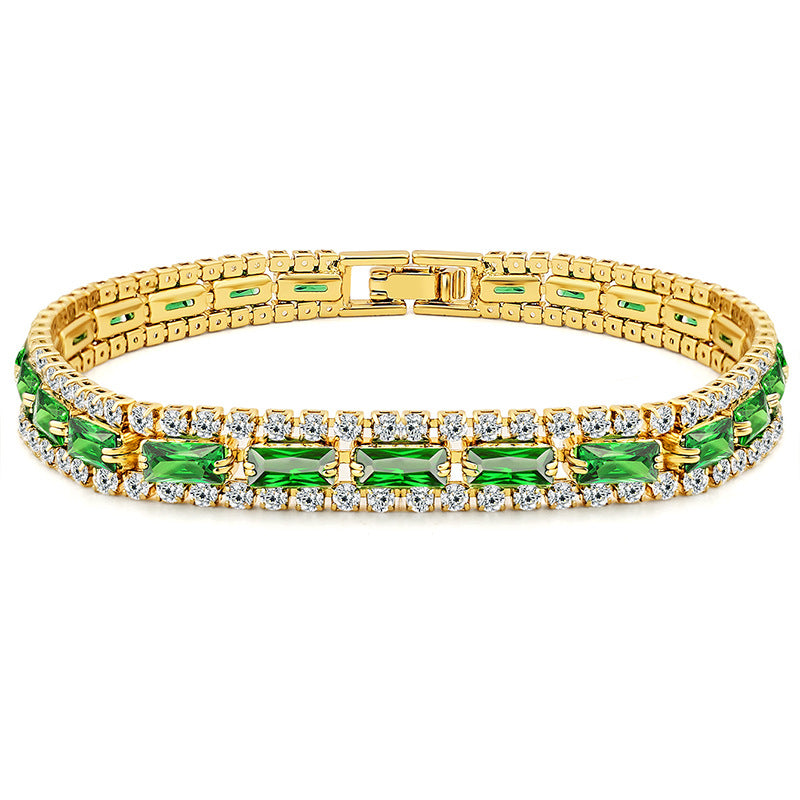 Full-Diamond Green Zircon Geometric Bracelet | Copper | Circle & Quadrilateral | 3 Styles