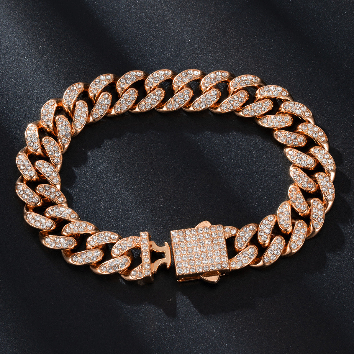 Full Diamond Cuba Link Bracelet | Spring Buckle | Gold, Rose Gold & Silver | 23cm