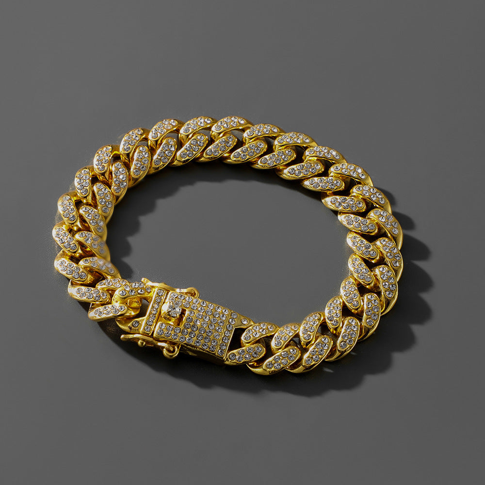 Full Diamond Cuban Link Chain | Necklace & Bracelet | Gold & Silver | Hip Hop