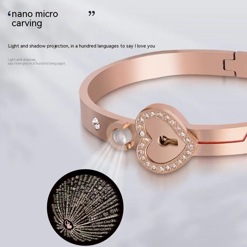 Couple Diamond Heart Lock Bracelet & Necklace Set | Titanium Steel | 4 Colors