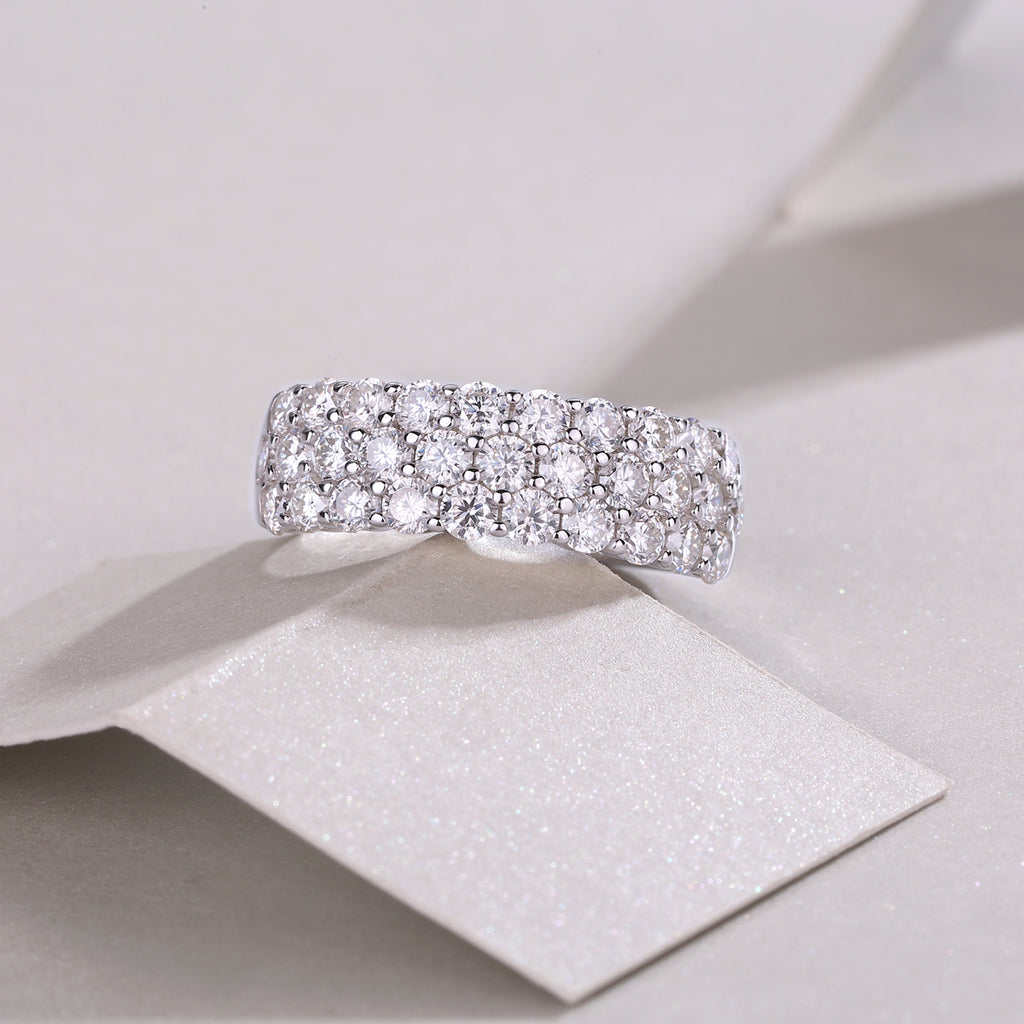 Multi-row Diamond Ring Luxury Silver Ring