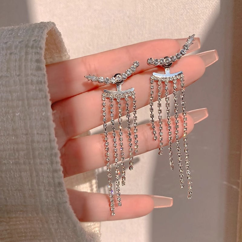 Sterling Silver Sparkling Tassel Earrings | Diamond Shape | Personality Style | Single or Set