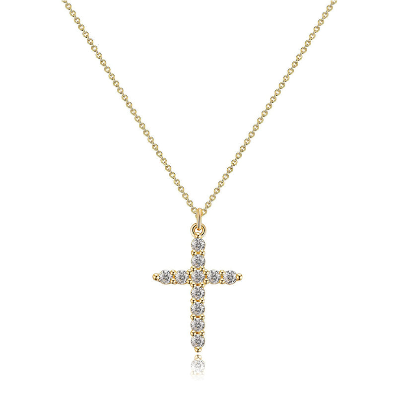 COLORFUL BLING-Dainty Cubic Cross Necklace, Sideways Pendant Necklace For Women