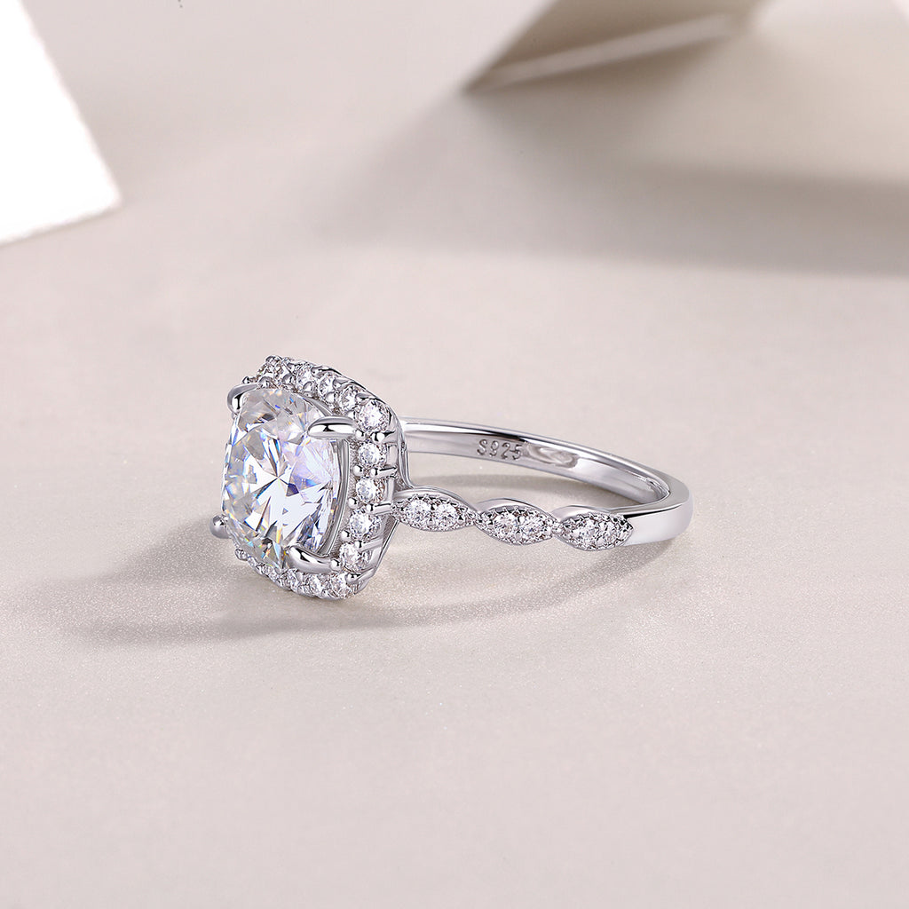 S925 Sterling Silver Cushion-Cut Moissanite Ring | 8.5mm | Platinum Plated | Sizes 5–9