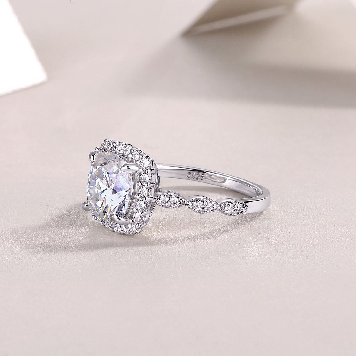S925 Sterling Silver Cushion-Cut Moissanite Ring | 8.5mm | Platinum Plated | Sizes 5–9