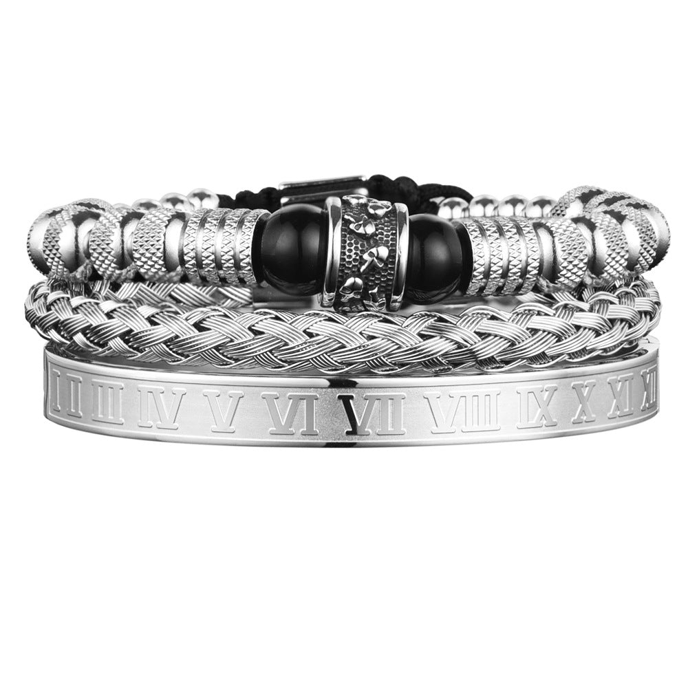 Men's Skull & Tiger Eye Bracelet Set | Stainless Steel | Black, Blue & Gold