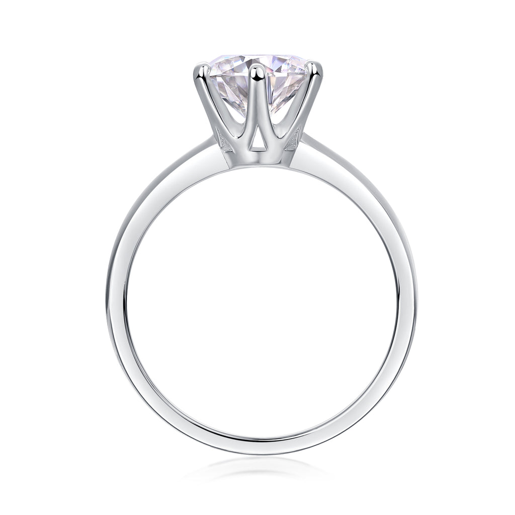 Classic Six-prong Mossan Diamond Silver Open Ring