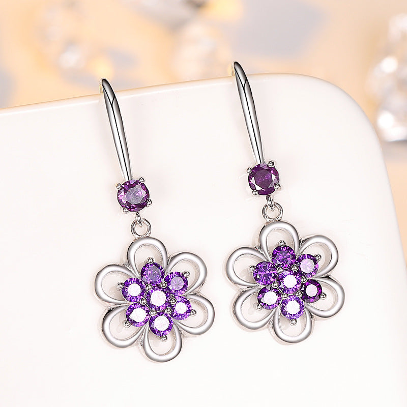 Floral White Copper Earrings | Purple & White | Ear Hook or Ear Buckle | Temperament Style