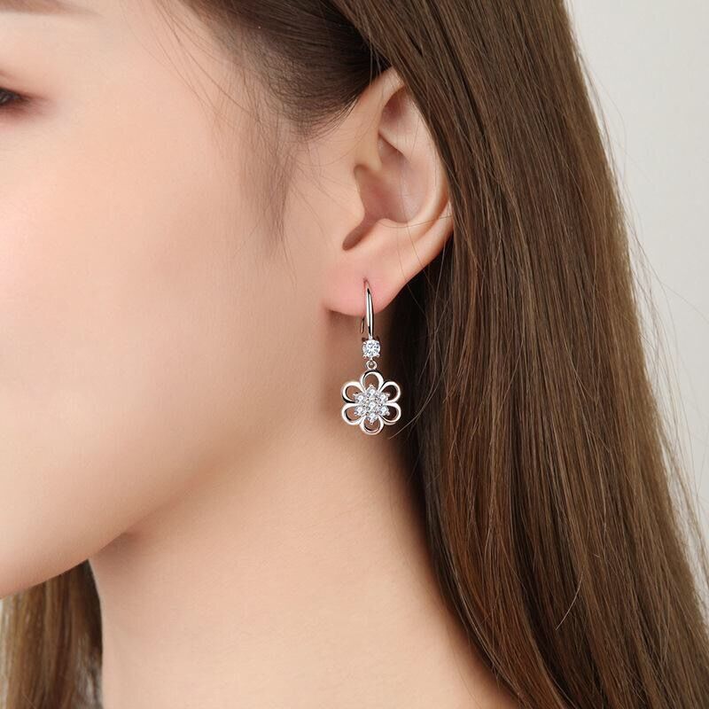 Floral White Copper Earrings | Purple & White | Ear Hook or Ear Buckle | Temperament Style