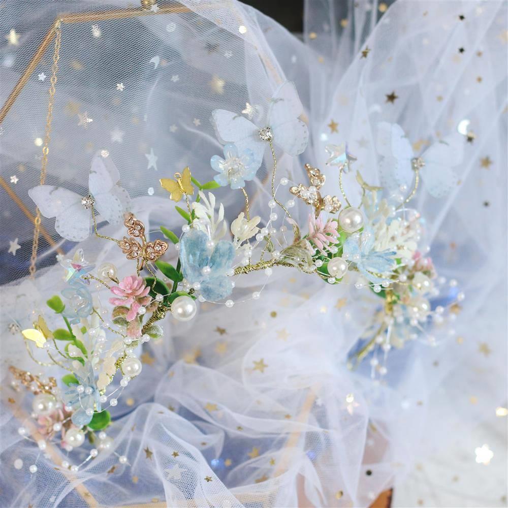 Children's Butterfly Garland Headdress | Blue & White | Sequin | Princess Performance Hair Jewelry