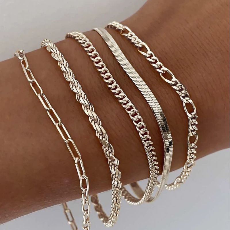 5pcs Silver Bracelets For Women, 14K Silver Plated