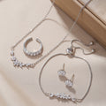 Silver Flower Zircon Jewelry Set | 5-Piece Complete Look
