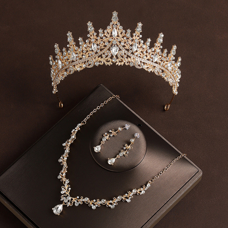 Baroque Crown Three-Piece Jewelry Set | Crown, Necklace & Earrings | Bridal | 2 Color Sets
