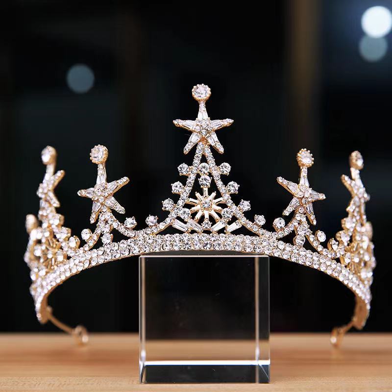 High-Grade Luxury Bridal Crown | Natural Style | Gold & Silver | Electroplated Alloy | Hair Jewelry