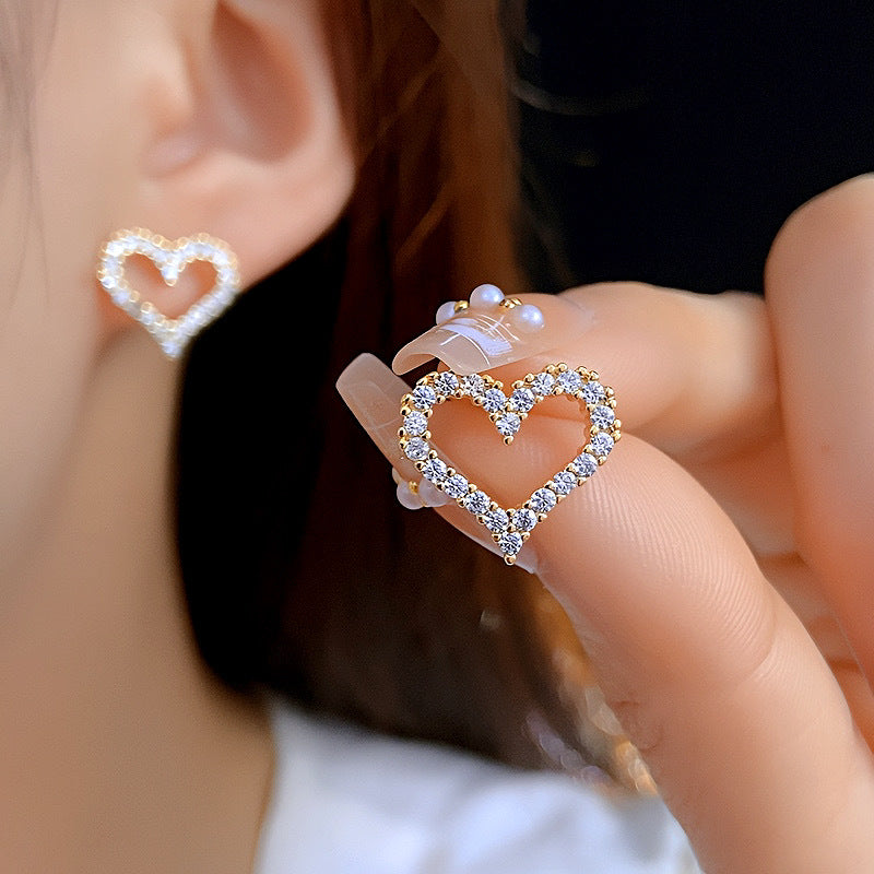 Hollowed-Out Heart Stud Earrings | Korean Style | Gold & Silver | All-Match