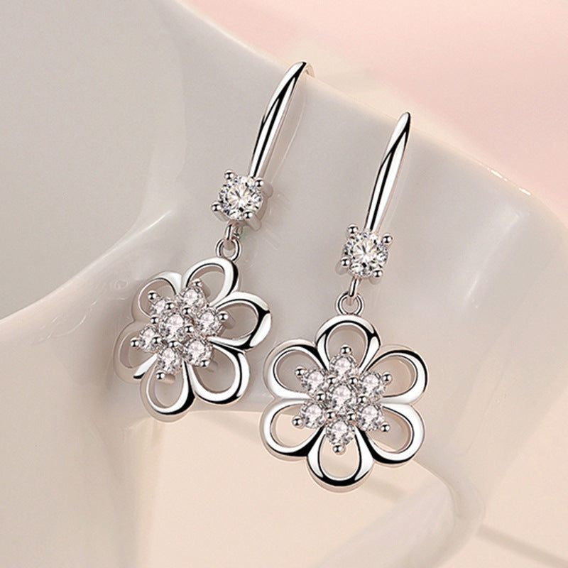 Floral White Copper Earrings | Purple & White | Ear Hook or Ear Buckle | Temperament Style