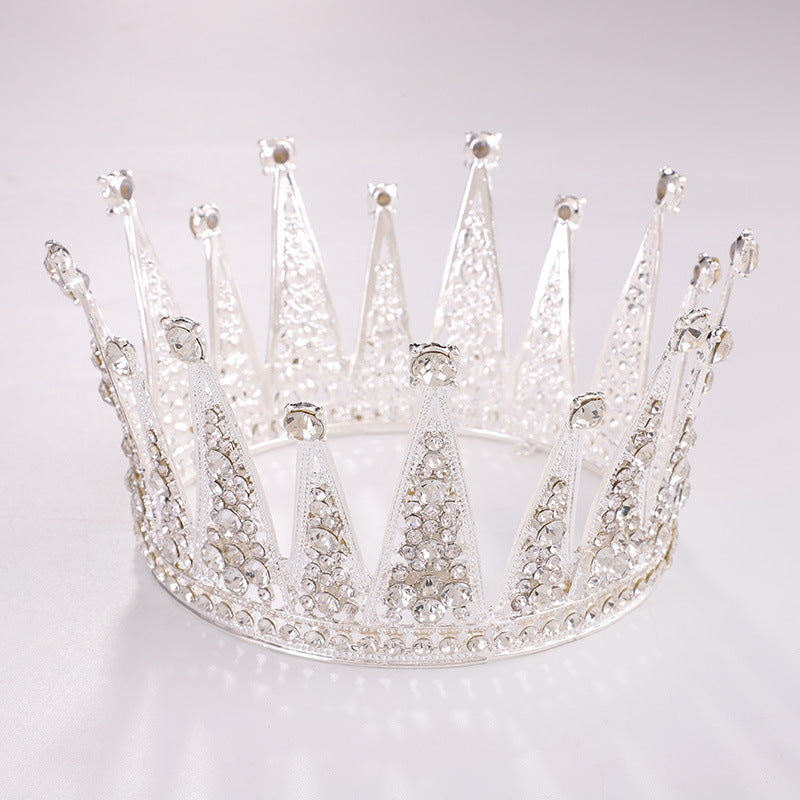 Alloy Retro Round Bridal Crown | Diamond Detail | Silver | European Bridal Hair Ornament