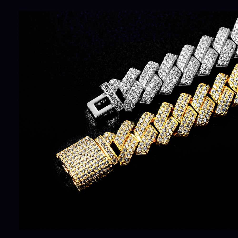 Men's Diamond-Shaped Micro Zirconia Bracelet | 14mm | Gold & White Gold | 3 Sizes