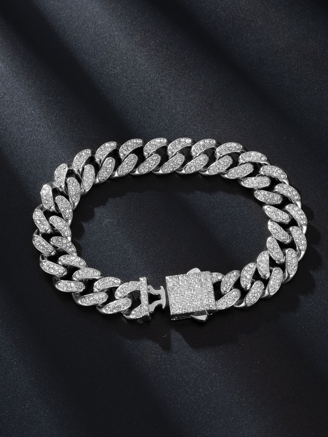 Full Diamond Cuba Link Bracelet | Spring Buckle | Gold, Rose Gold & Silver | 23cm