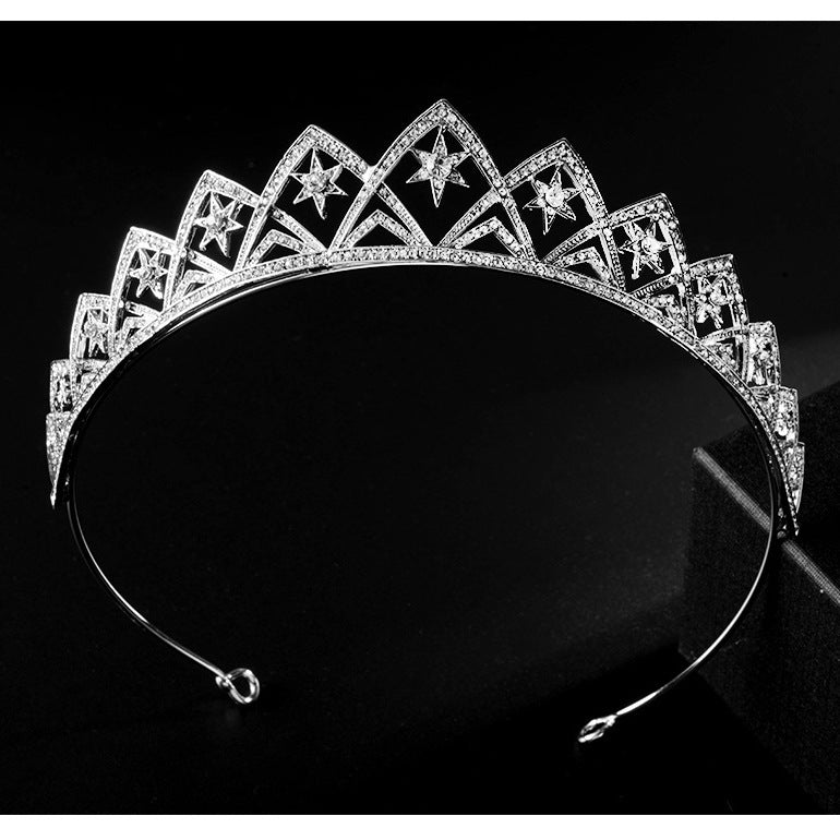European Star Bridal Crown Headband | White | 23cm | Electroplated Alloy | Celestial Bridal Hair