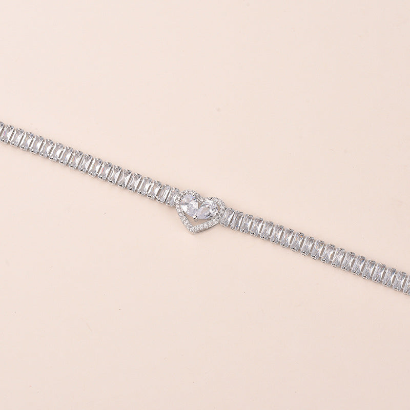 Zircon Heart Bracelet | 16K Gold & White K Plating | 5 Diamond Colors | Light Luxury