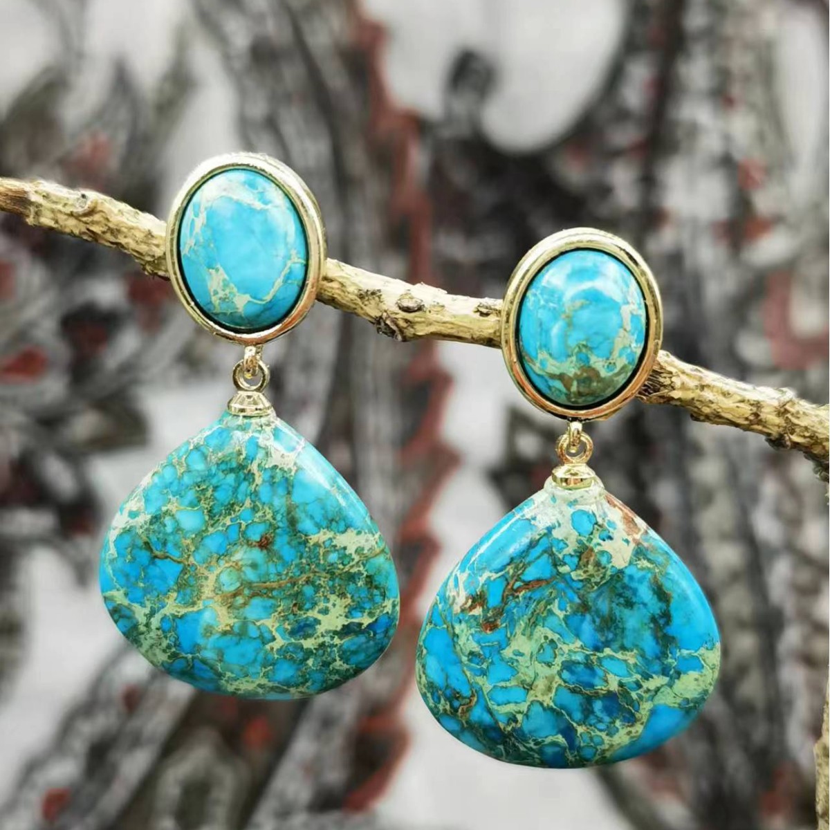 Natural Stone Emperor Drop Earrings | Ancient Imperial Style | 5 Stone Colors
