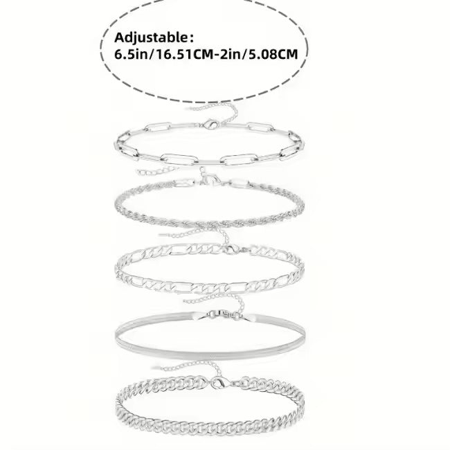 5pcs Silver Bracelets For Women, 14K Silver Plated