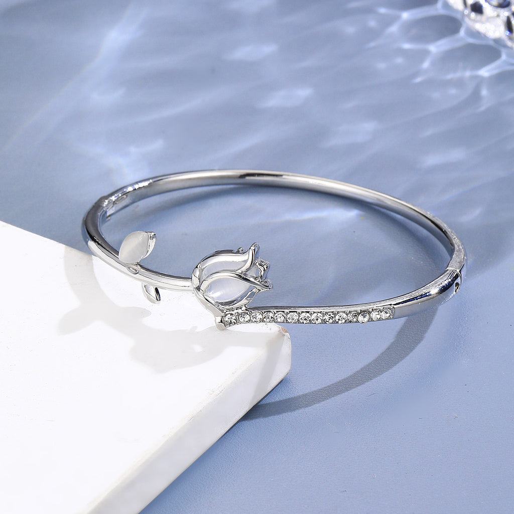 Rose Flower Bangle Bracelet | Electroplated | Gold & Silver