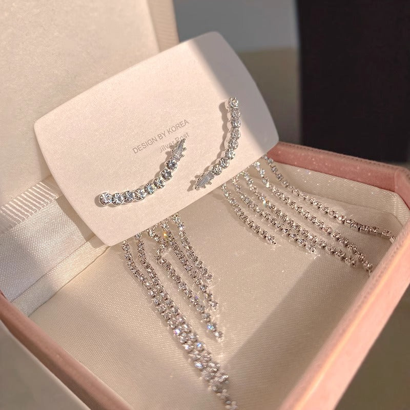 Sterling Silver Sparkling Tassel Earrings | Diamond Shape | Personality Style | Single or Set