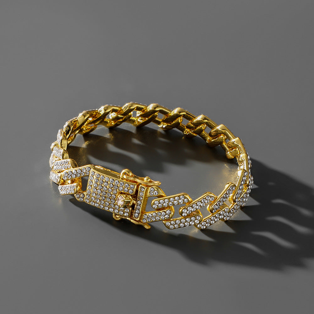 Full Diamond Cuban Link Chain | Necklace & Bracelet | Gold & Silver | Hip Hop
