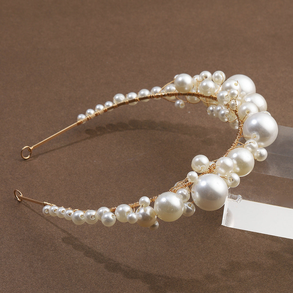 Retro Bridal Pearl Headband | Korean Style | Gold | Featherlight 45g | Simple Bridal Hair Jewelry